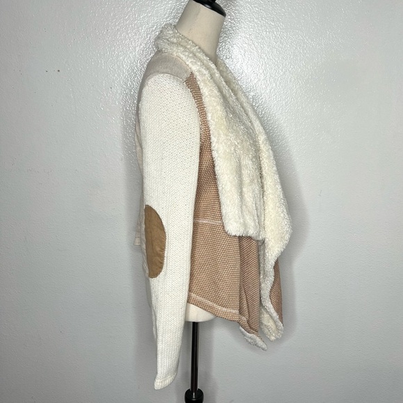ANTHROPOLOGIE Saturday Sunday Sherpa Tan Cream Waterfall Open Cardigan Large - Picture 4 of 11